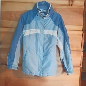 Women’s Columbia Ski Jacket, Size Small. 2 Tone Blue with White Accents. Hooded.